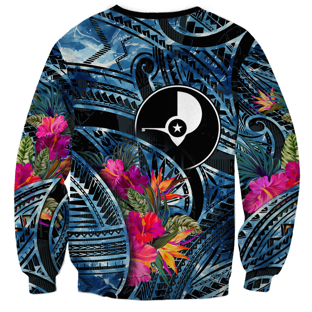 Yap Day Island Floral Tribal Heritage Sweatshirt Micronesian Hibiscus Pattern Polynesian Tattoo Blue Art TS04 - Polynesian Pride