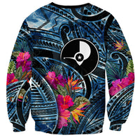 Yap Day Island Floral Tribal Heritage Sweatshirt Micronesian Hibiscus Pattern Polynesian Tattoo Blue Art TS04 - Polynesian Pride