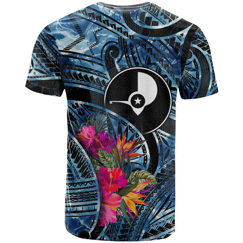 Yap Day Island Floral Tribal Heritage T Shirt Micronesian Hibiscus Pattern Polynesian Tattoo Blue Art TS04 - Polynesian Pride