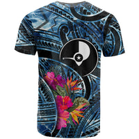 Yap Day Island Floral Tribal Heritage T Shirt Micronesian Hibiscus Pattern Polynesian Tattoo Blue Art TS04 - Polynesian Pride