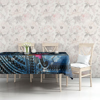 Yap Day Island Floral Tribal Heritage Tablecloth Micronesian Hibiscus Pattern Polynesian Tattoo Blue Art TS04 - Polynesian Pride