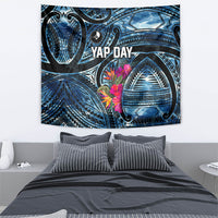 Yap Day Island Floral Tribal Heritage Tapestry Micronesian Hibiscus Pattern Polynesian Tattoo Blue Art TS04 - Polynesian Pride