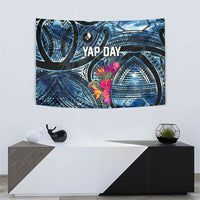 Yap Day Island Floral Tribal Heritage Tapestry Micronesian Hibiscus Pattern Polynesian Tattoo Blue Art TS04 - Polynesian Pride