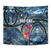 Yap Day Island Floral Tribal Heritage Tapestry Micronesian Hibiscus Pattern Polynesian Tattoo Blue Art TS04 - Polynesian Pride