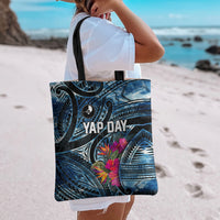 Yap Day Island Floral Tribal Heritage Tote Bag Micronesian Hibiscus Pattern Polynesian Tattoo Blue Art TS04 - Polynesian Pride