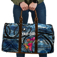 Yap Day Island Floral Tribal Heritage Travel Bag Micronesian Hibiscus Pattern Polynesian Tattoo Blue Art TS04 Black Blue - Polynesian Pride
