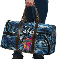 Yap Day Island Floral Tribal Heritage Travel Bag Micronesian Hibiscus Pattern Polynesian Tattoo Blue Art TS04 - Polynesian Pride