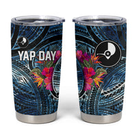 Yap Day Island Floral Tribal Heritage Tumbler Cup Micronesian Hibiscus Pattern Polynesian Tattoo Blue Art TS04 Black Blue - Polynesian Pride