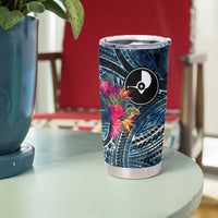 Yap Day Island Floral Tribal Heritage Tumbler Cup Micronesian Hibiscus Pattern Polynesian Tattoo Blue Art TS04 - Polynesian Pride