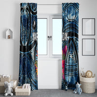Yap Day Island Floral Tribal Heritage Window Curtain Micronesian Hibiscus Pattern Polynesian Tattoo Blue Art TS04 - Polynesian Pride