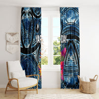 Yap Day Island Floral Tribal Heritage Window Curtain Micronesian Hibiscus Pattern Polynesian Tattoo Blue Art TS04 - Polynesian Pride