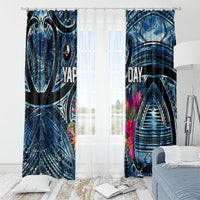 Yap Day Island Floral Tribal Heritage Window Curtain Micronesian Hibiscus Pattern Polynesian Tattoo Blue Art TS04 - Polynesian Pride