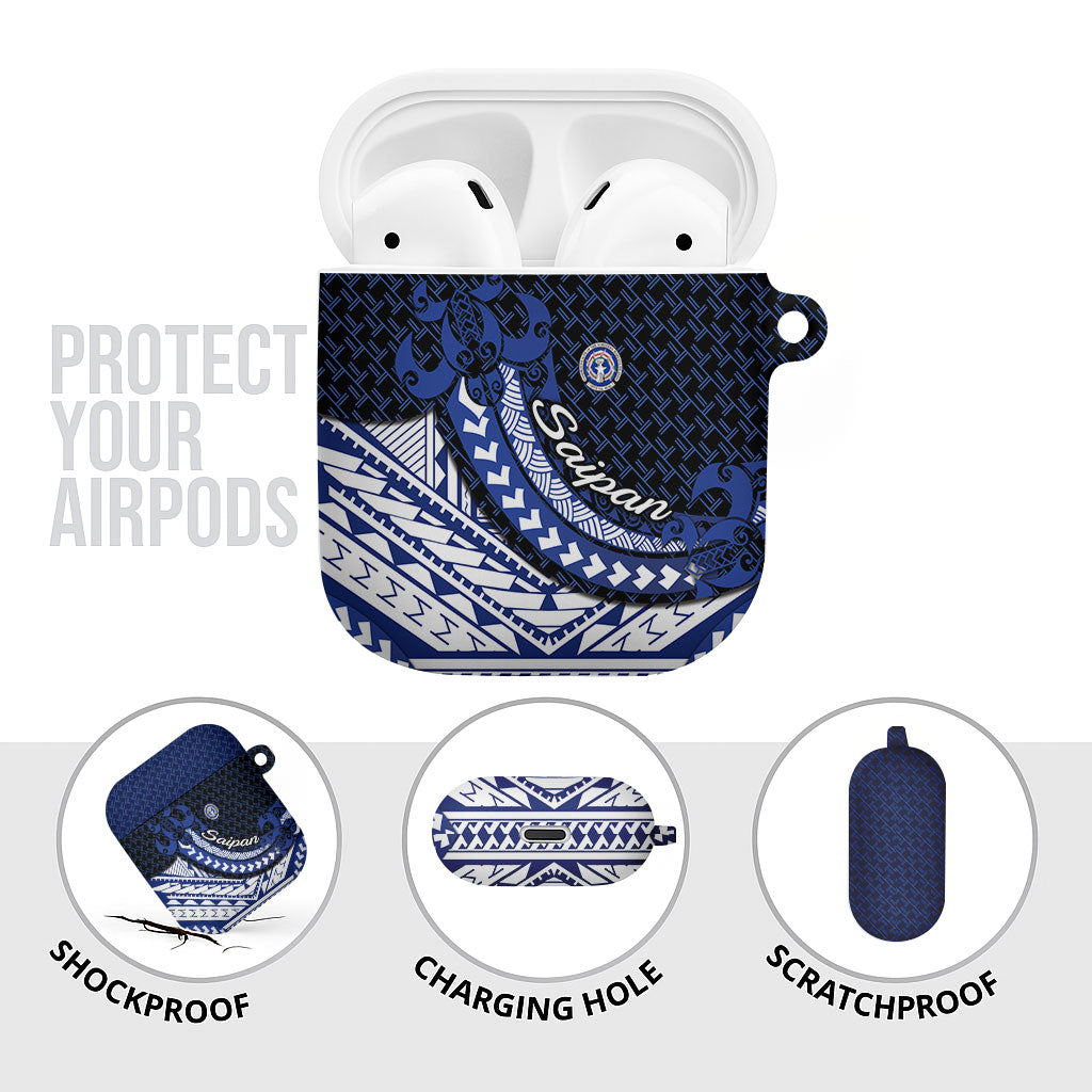 Northern Mariana Islands Saipan AirPods Case Polynesian Tribal Pattern - Commonwealth Seal Art