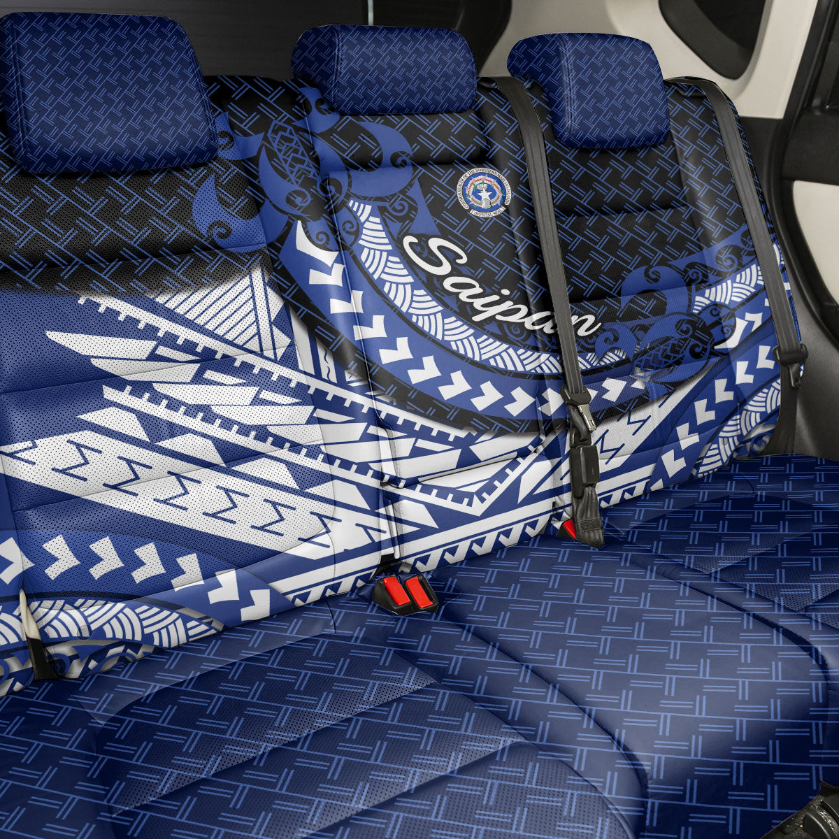 Northern Mariana Islands Saipan Back Car Seat Cover Polynesian Tribal Pattern - Commonwealth Seal Art