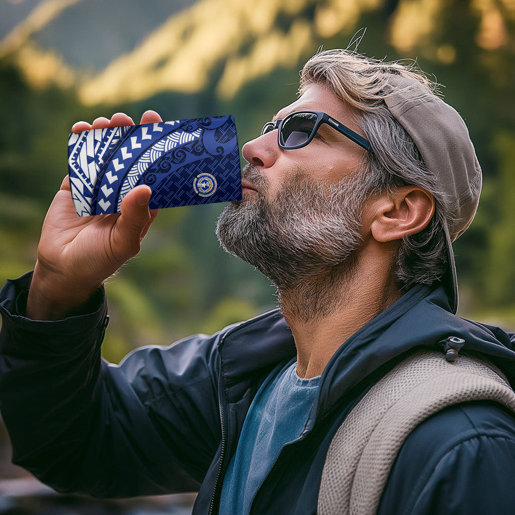 Northern Mariana Islands Saipan 4 in 1 Can Cooler Tumbler Polynesian Tribal Pattern - Commonwealth Seal Art