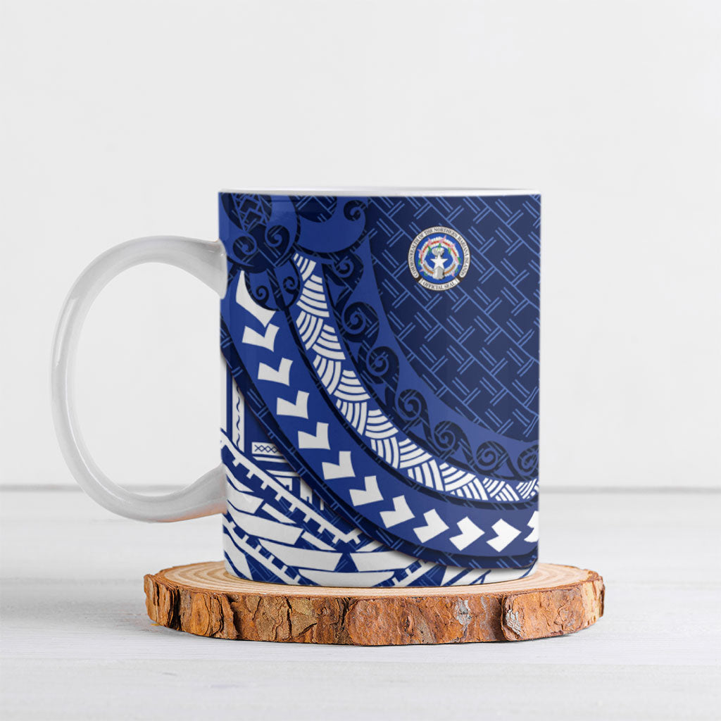 Northern Mariana Islands Saipan Ceramic Mug Polynesian Tribal Pattern - Commonwealth Seal Art