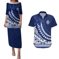 Northern Mariana Islands Saipan Couples Matching Puletasi and Hawaiian Shirt Polynesian Tribal Pattern - Commonwealth Seal Art TS04 Blue White - Polynesian Pride