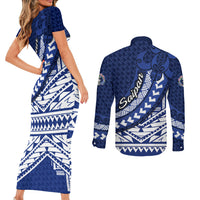 Northern Mariana Islands Saipan Couples Matching Short Sleeve Bodycon Dress and Long Sleeve Button Shirt Polynesian Tribal Pattern - Commonwealth Seal Art TS04 - Polynesian Pride
