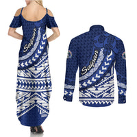 Northern Mariana Islands Saipan Couples Matching Summer Maxi Dress and Long Sleeve Button Shirt Polynesian Tribal Pattern - Commonwealth Seal Art TS04 - Polynesian Pride