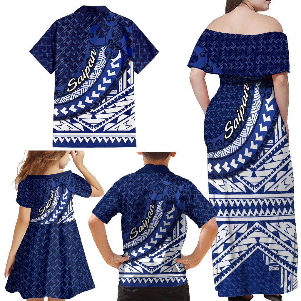 Northern Mariana Islands Saipan Family Matching Off Shoulder Maxi Dress and Hawaiian Shirt Polynesian Tribal Pattern - Commonwealth Seal Art TS04 - Polynesian Pride