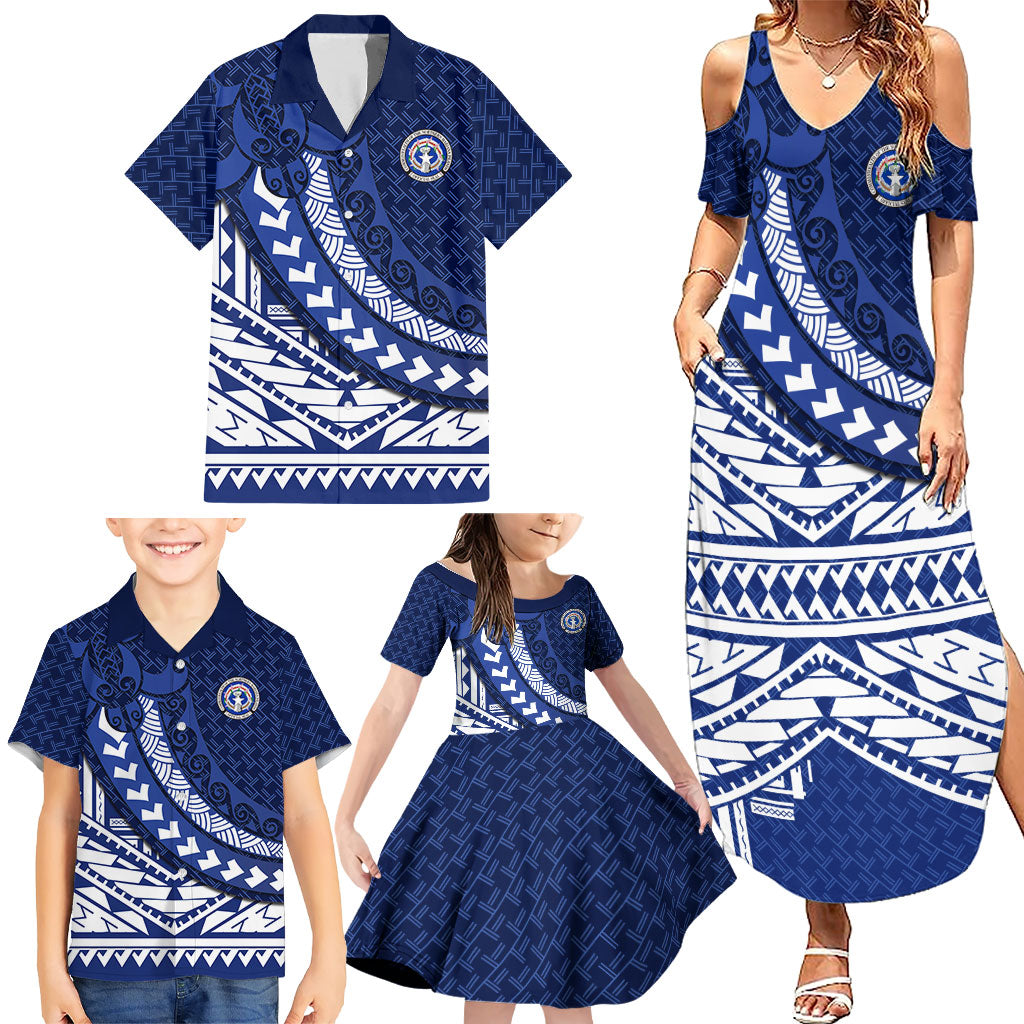 Northern Mariana Islands Saipan Family Matching Summer Maxi Dress and Hawaiian Shirt Polynesian Tribal Pattern - Commonwealth Seal Art TS04 - Polynesian Pride