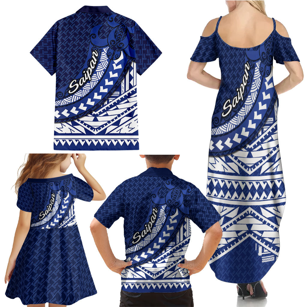 Northern Mariana Islands Saipan Family Matching Summer Maxi Dress and Hawaiian Shirt Polynesian Tribal Pattern - Commonwealth Seal Art TS04 - Polynesian Pride