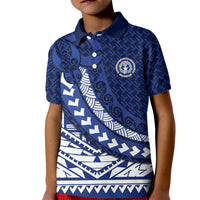 Northern Mariana Islands Saipan Kid Polo Shirt Polynesian Tribal Pattern - Commonwealth Seal Art TS04 Kid Blue White - Polynesian Pride