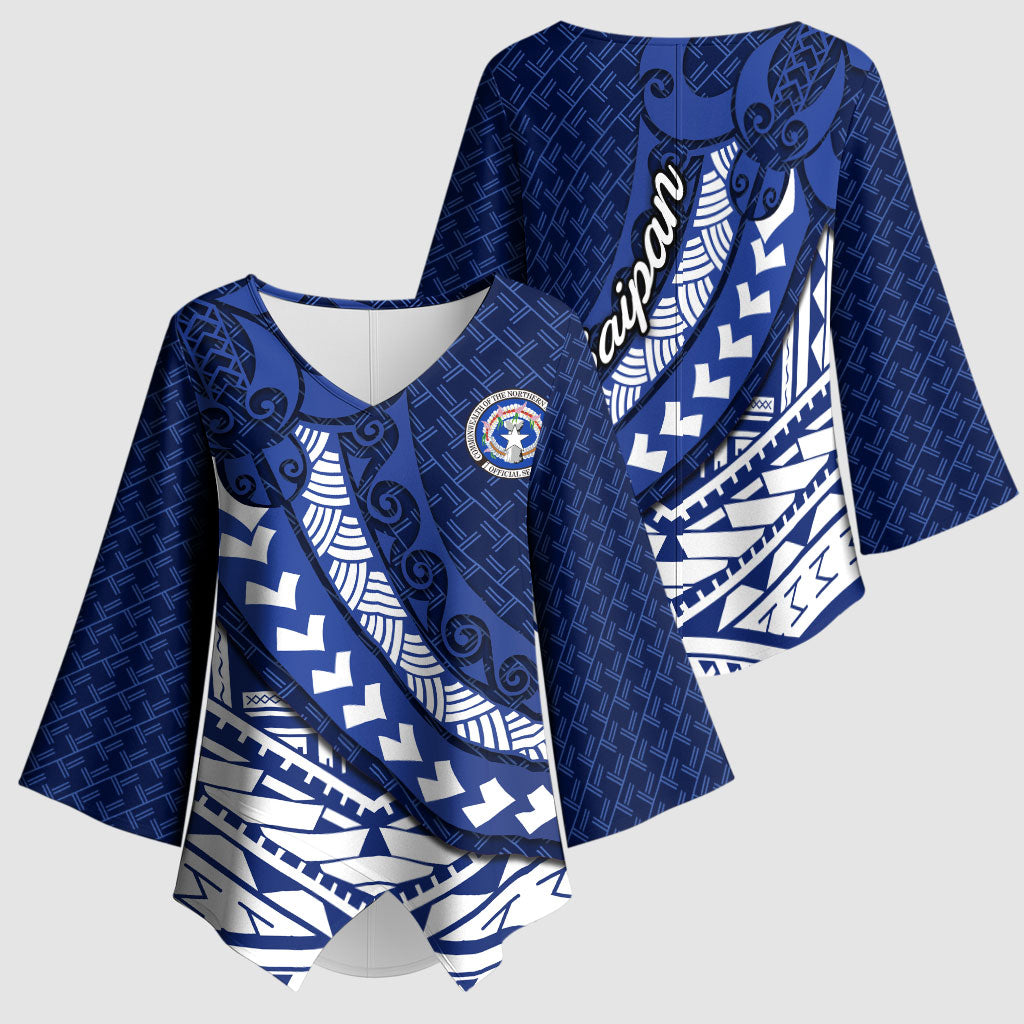 Northern Mariana Islands Saipan Kimono Sleeve Blouse Polynesian Tribal Pattern - Commonwealth Seal Art