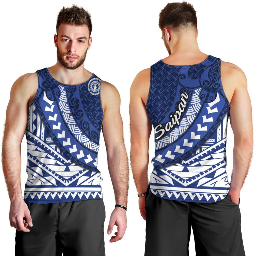 Northern Mariana Islands Saipan Men Tank Top Polynesian Tribal Pattern - Commonwealth Seal Art