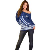 Northern Mariana Islands Saipan Off Shoulder Sweater Polynesian Tribal Pattern - Commonwealth Seal Art