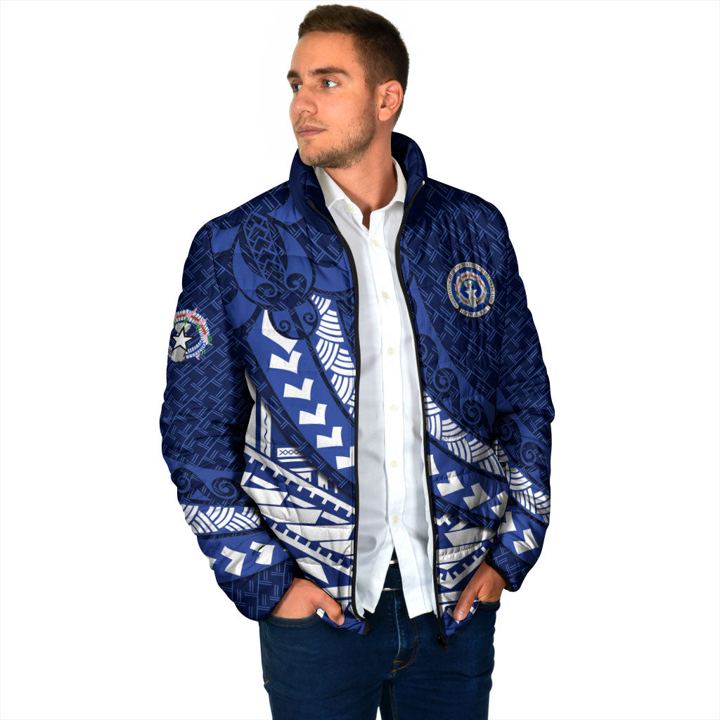 Northern Mariana Islands Saipan Padded Jacket Polynesian Tribal Pattern - Commonwealth Seal Art
