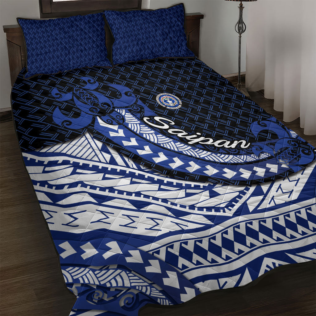 Northern Mariana Islands Saipan Quilt Bed Set Polynesian Tribal Pattern - Commonwealth Seal Art