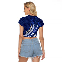 Northern Mariana Islands Saipan Raglan Cropped T Shirt Polynesian Tribal Pattern - Commonwealth Seal Art