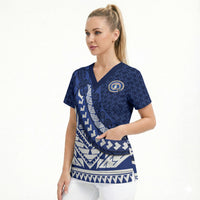 Northern Mariana Islands Saipan Scrub Top Polynesian Tribal Pattern - Commonwealth Seal Art