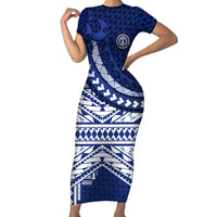 Northern Mariana Islands Saipan Short Sleeve Bodycon Dress Polynesian Tribal Pattern - Commonwealth Seal Art