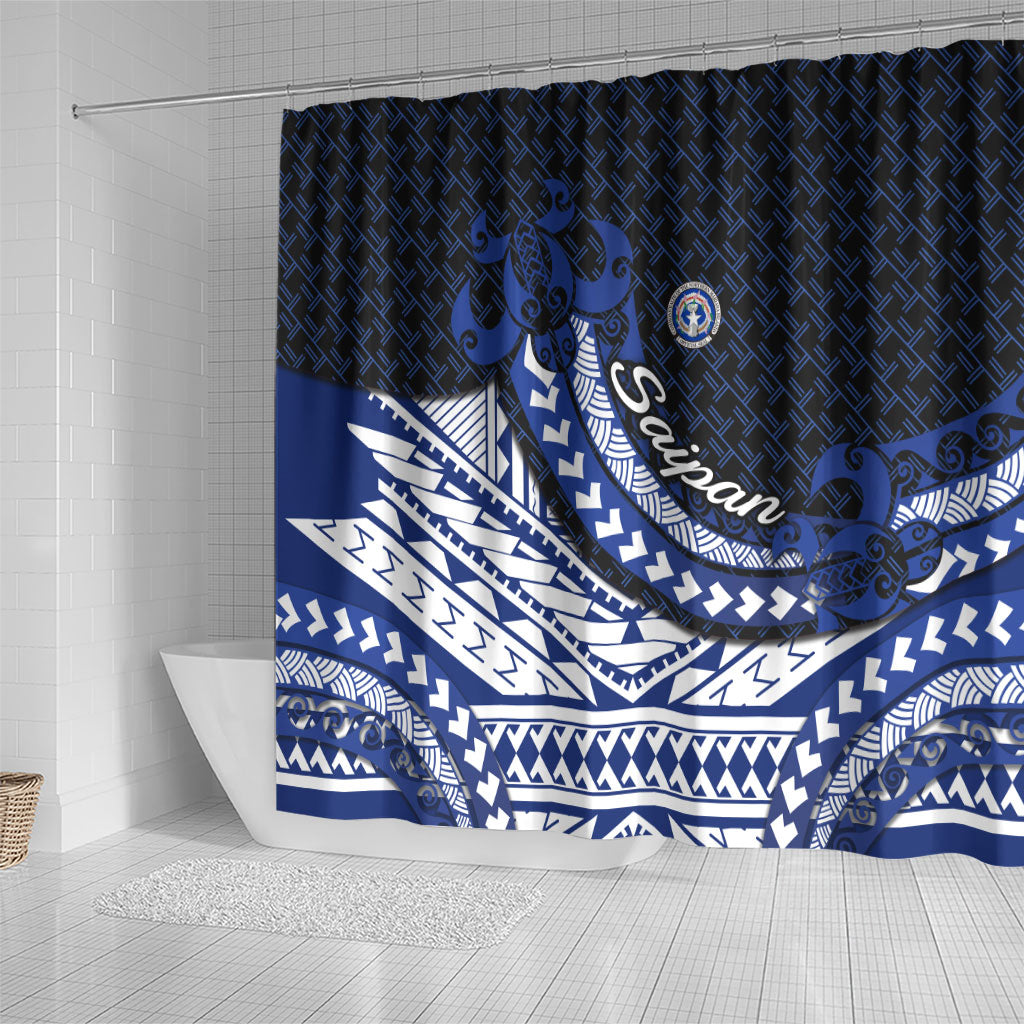 Northern Mariana Islands Saipan Shower Curtain Polynesian Tribal Pattern - Commonwealth Seal Art
