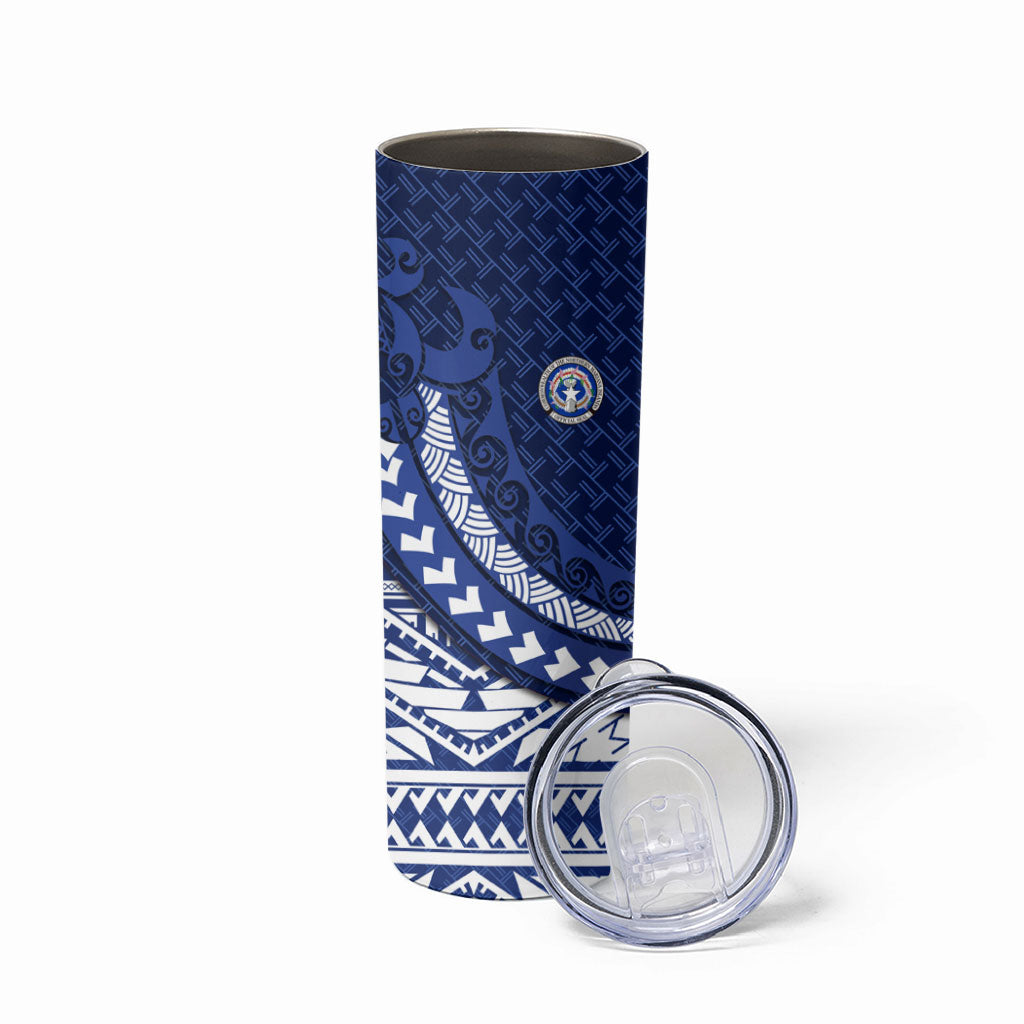 Northern Mariana Islands Saipan Skinny Tumbler Polynesian Tribal Pattern - Commonwealth Seal Art