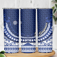 Northern Mariana Islands Saipan Skinny Tumbler Polynesian Tribal Pattern - Commonwealth Seal Art