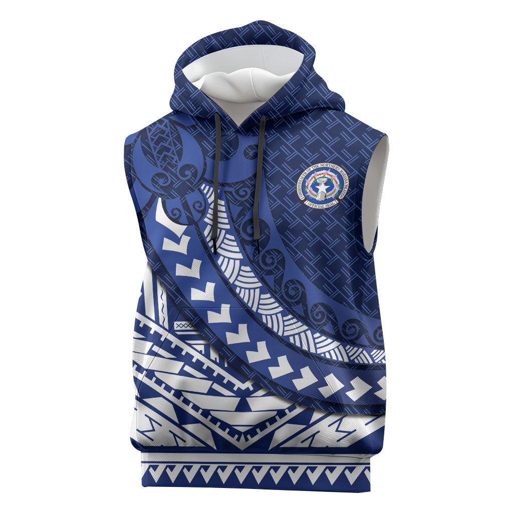 Northern Mariana Islands Saipan Sleeveless Hoodie Polynesian Tribal Pattern - Commonwealth Seal Art