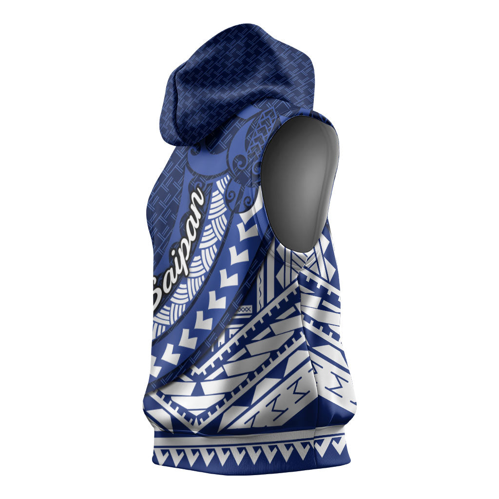 Northern Mariana Islands Saipan Sleeveless Hoodie Polynesian Tribal Pattern - Commonwealth Seal Art