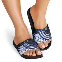 Northern Mariana Islands Saipan Slide Sandals Polynesian Tribal Pattern - Commonwealth Seal Art