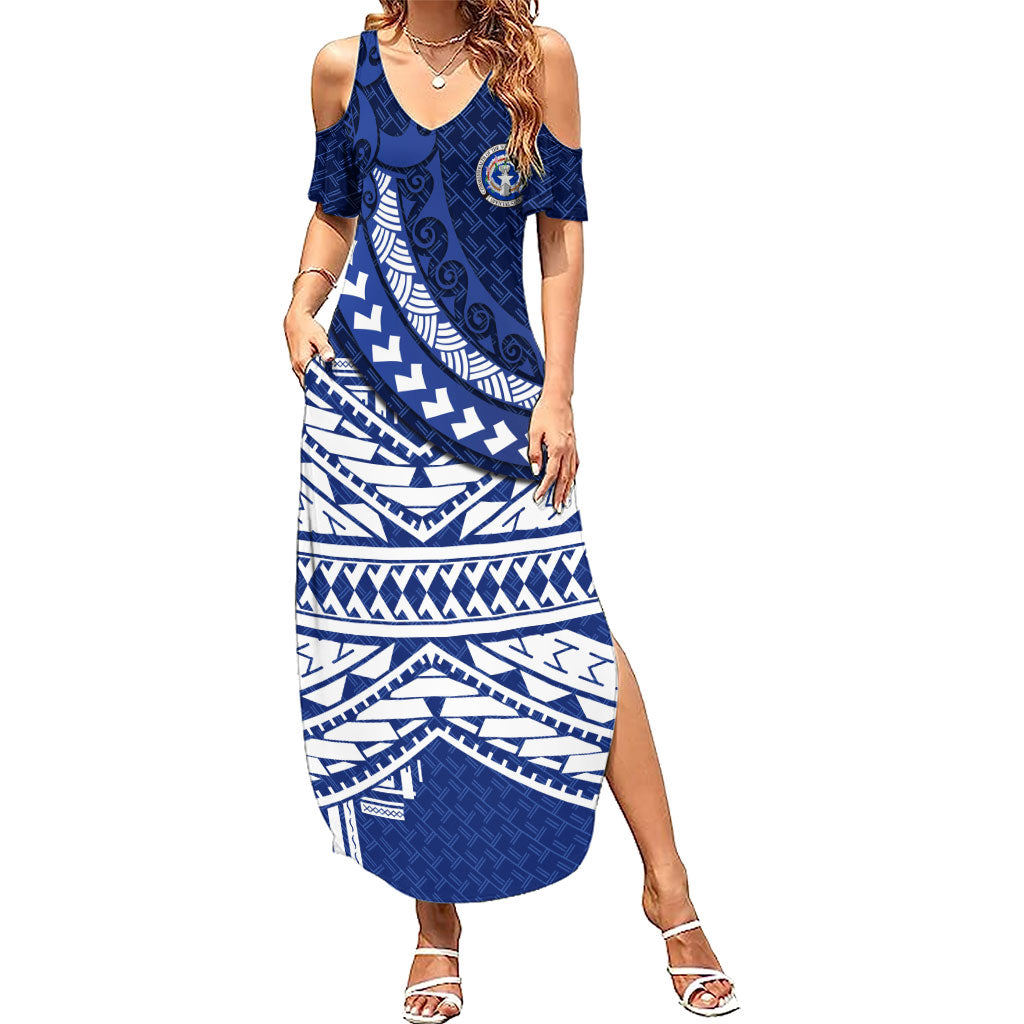 Northern Mariana Islands Saipan Summer Maxi Dress Polynesian Tribal Pattern - Commonwealth Seal Art