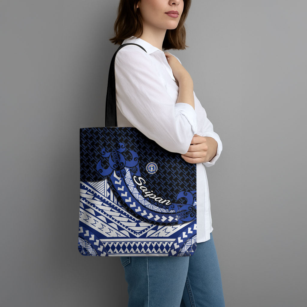 Northern Mariana Islands Saipan Tote Bag Polynesian Tribal Pattern - Commonwealth Seal Art