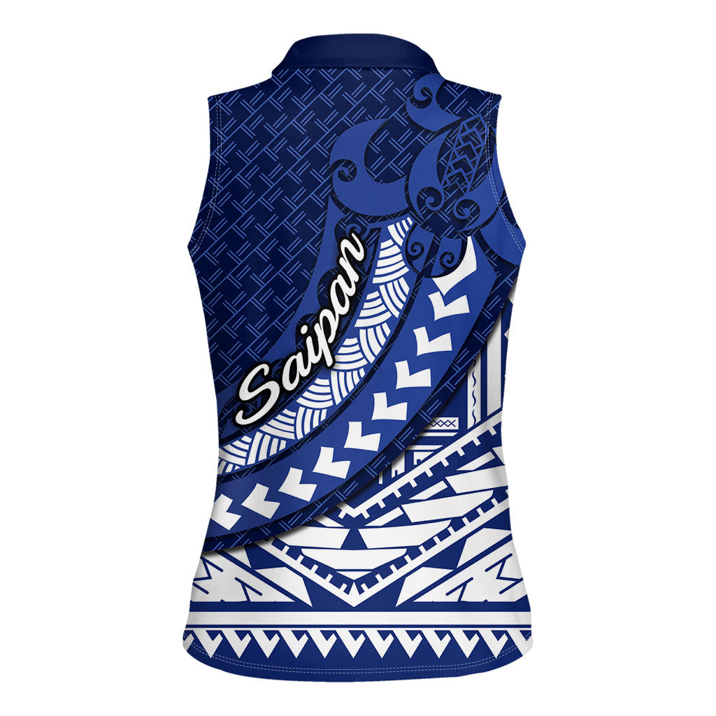 Northern Mariana Islands Saipan Women Sleeveless Polo Shirt Polynesian Tribal Pattern - Commonwealth Seal Art TS04 - Polynesian Pride