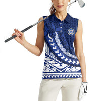 Northern Mariana Islands Saipan Women Sleeveless Polo Shirt Polynesian Tribal Pattern - Commonwealth Seal Art TS04 - Polynesian Pride