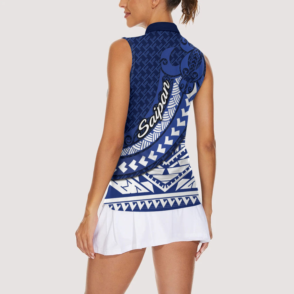 Northern Mariana Islands Saipan Women Sleeveless Polo Shirt Polynesian Tribal Pattern - Commonwealth Seal Art TS04 - Polynesian Pride