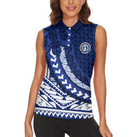 Northern Mariana Islands Saipan Women Sleeveless Polo Shirt Polynesian Tribal Pattern - Commonwealth Seal Art TS04 - Polynesian Pride