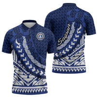 Northern Mariana Islands Saipan Zipper Polo Shirt Polynesian Tribal Pattern - Commonwealth Seal Art