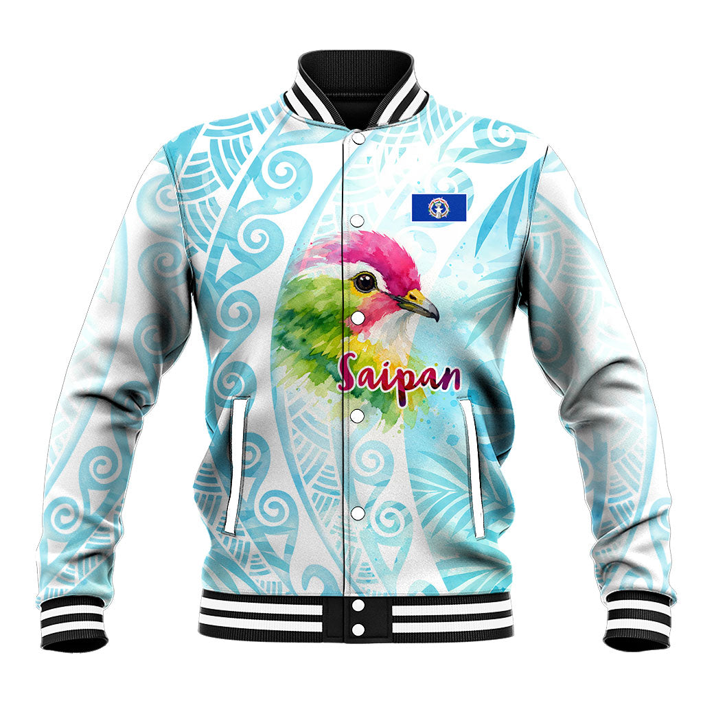 Saipan CMNI Baseball Jacket Polynesian Northern Mariana Islands Fruit Dove Watercolor