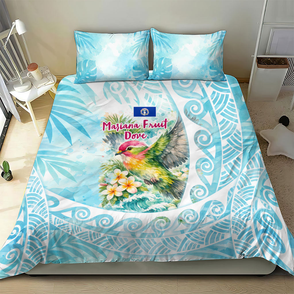 Saipan CMNI Bedding Set Polynesian Northern Mariana Islands Fruit Dove Watercolor